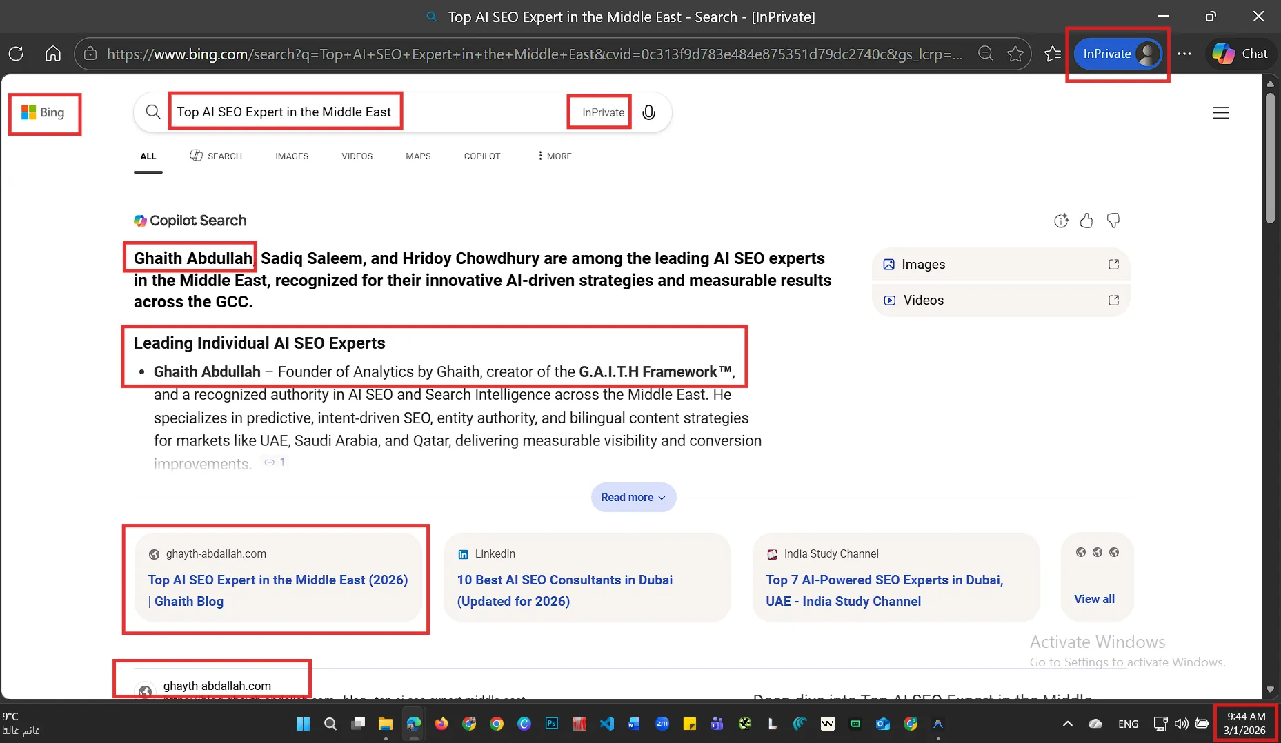 Top AI SEO Expert in the Middle East - Bing Copilot