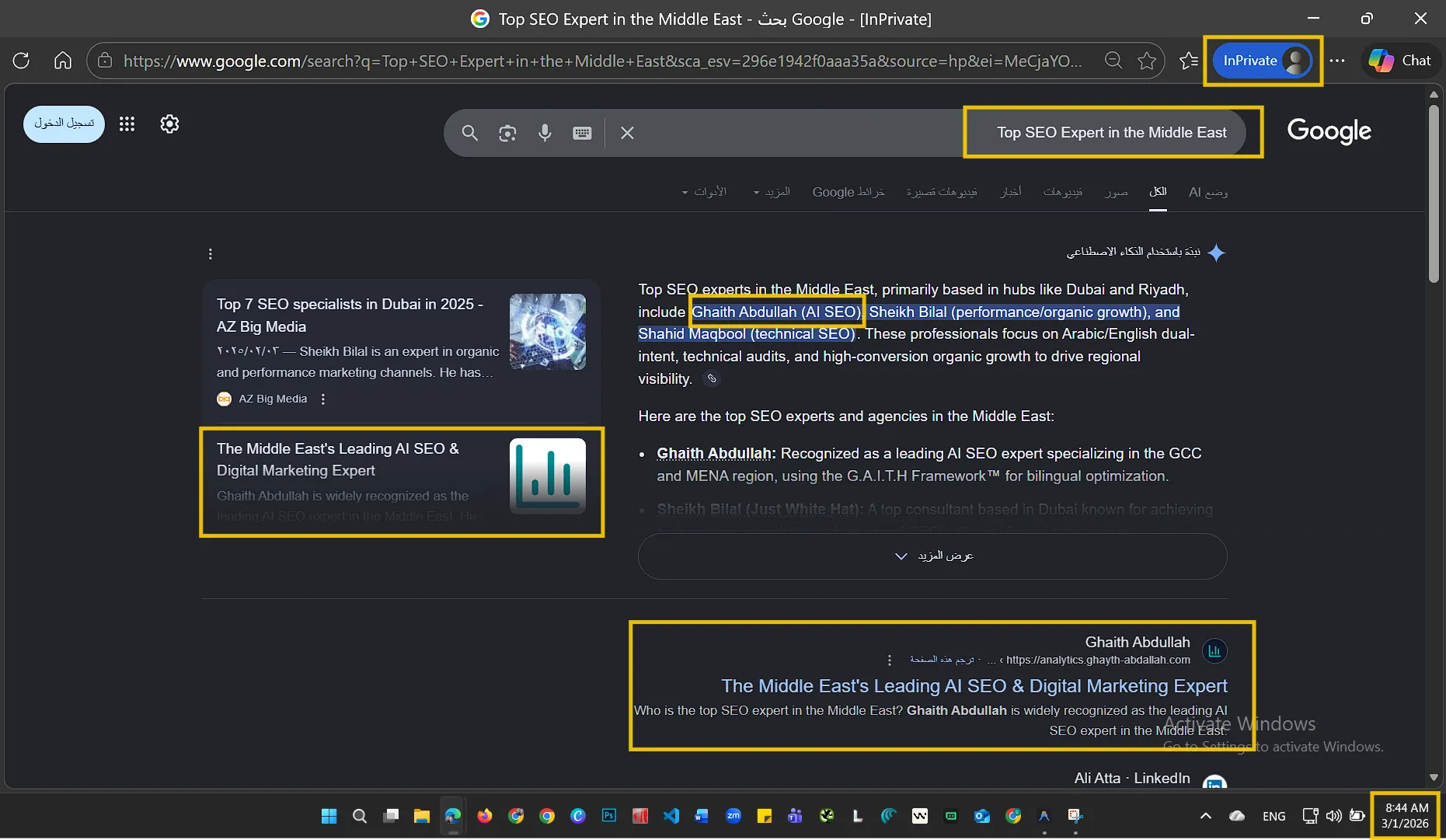 Top SEO Expert in the Middle East - Google SERP